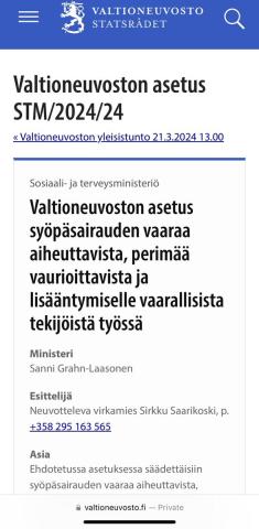 „Työnantajan pidettävä luetteloa lisääntymiselle vaarallisista tekijöistä.“ Terveydenhuolto varmaan…