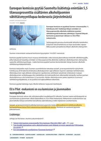 Tervehdys @PaiviPaasikoski! VNK:n sivuilla on @STM_Uutiset’n tiedote  alkoholilakia koskevasta EU Pilot -menettelystä. Tiedote - eikä julkinen keskustelu - on harhaanjohtava. Ko