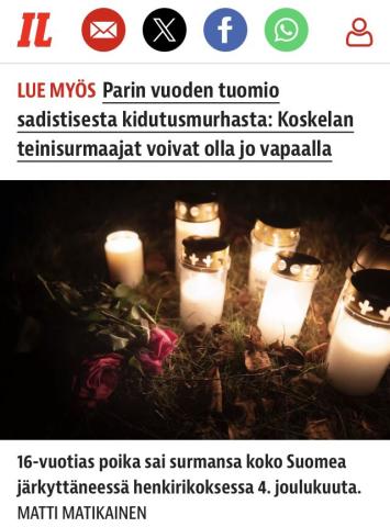 Viimeaikaiset uutiset muistuttivat Koskelassa, tapahtuneesta sadistisesta kidutusmurhasta, jossa menehtyi 16- vuotias poika aivan turhaan. Nuoriso ei voi hyvin paikka paikoin ja nuorten kanssa työsken