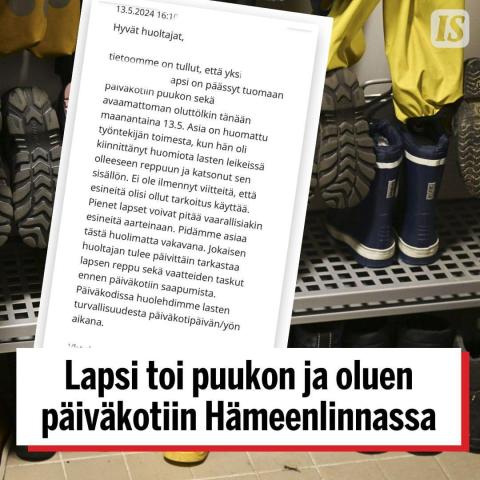 Lapsen repun sisältö kiinnitti työntekijöiden huomion Hämeenlinnassa. 

Hämeenlinnan kaupungin varhaiskasvatusjohtaja Sa...