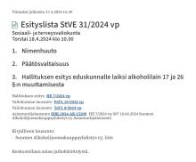 Alkoholilain prosenttikorotus on loppumetreillä. Perustuslaki- ja talousvaliokunta antoivat jo lausuntonsa sotevaliokunnalle, joka pohtii asian edistämistä. Joko lisää asiantuntijoita, tai laaditaan m