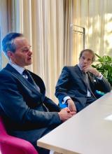 Minister @KaiMykkanen and @iaeaorg @rafaelmgrossi at a joint #NNF24 media meeting. The topics included nuclear power issues from many different perspectives. #energy #nuclear power